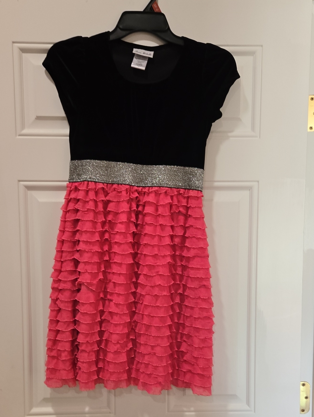 3 For $12Jona Michelle Girls Black Velvet & Ruffled Pink Dress With Silver Waist